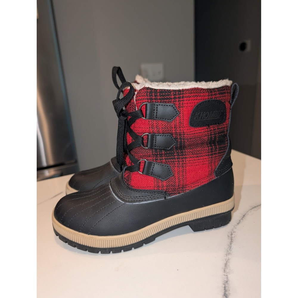 Khombu Red Buffalo Plaid Duck Boots Faux Fur Lined Winter Snow Boots Women 6M